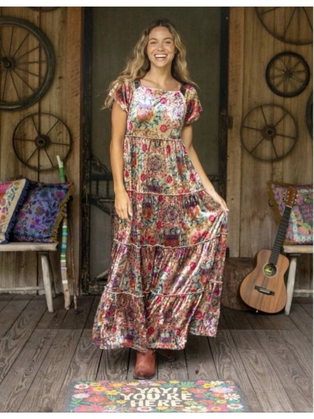 Natural Life Womens Berkley Dress Sz Large Floral Crushed Velvet Boho Maxi - Picture 6 of 7
